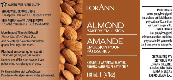 Emulsion pour pâtisserie à l'amande - 118 ml - 473 ml - 3,8 litres - 18,9 litres