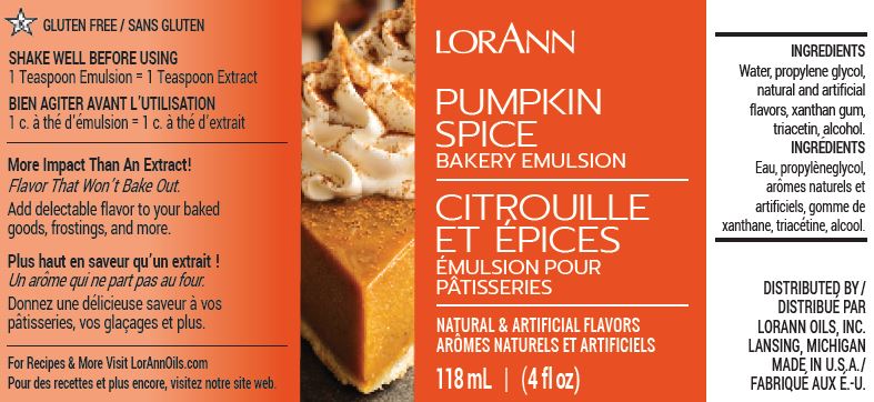 Émulsion de boulangerie aux épices et à la citrouille - 16 oz. - 1 gallon - 5 gallons