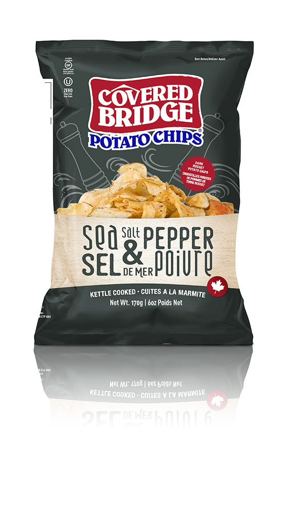 Covered Bridge Chips – Sea Salt & Pepper – Gluten Free, Kosher, Kettle Cooked with Dark Russet Potatoes – Made in Canada