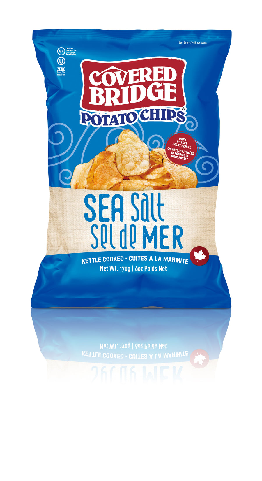 Covered Bridge Chips – Sea Salt – Gluten Free, Kosher, Kettle Cooked with Dark Russet Potatoes – Made in Canada