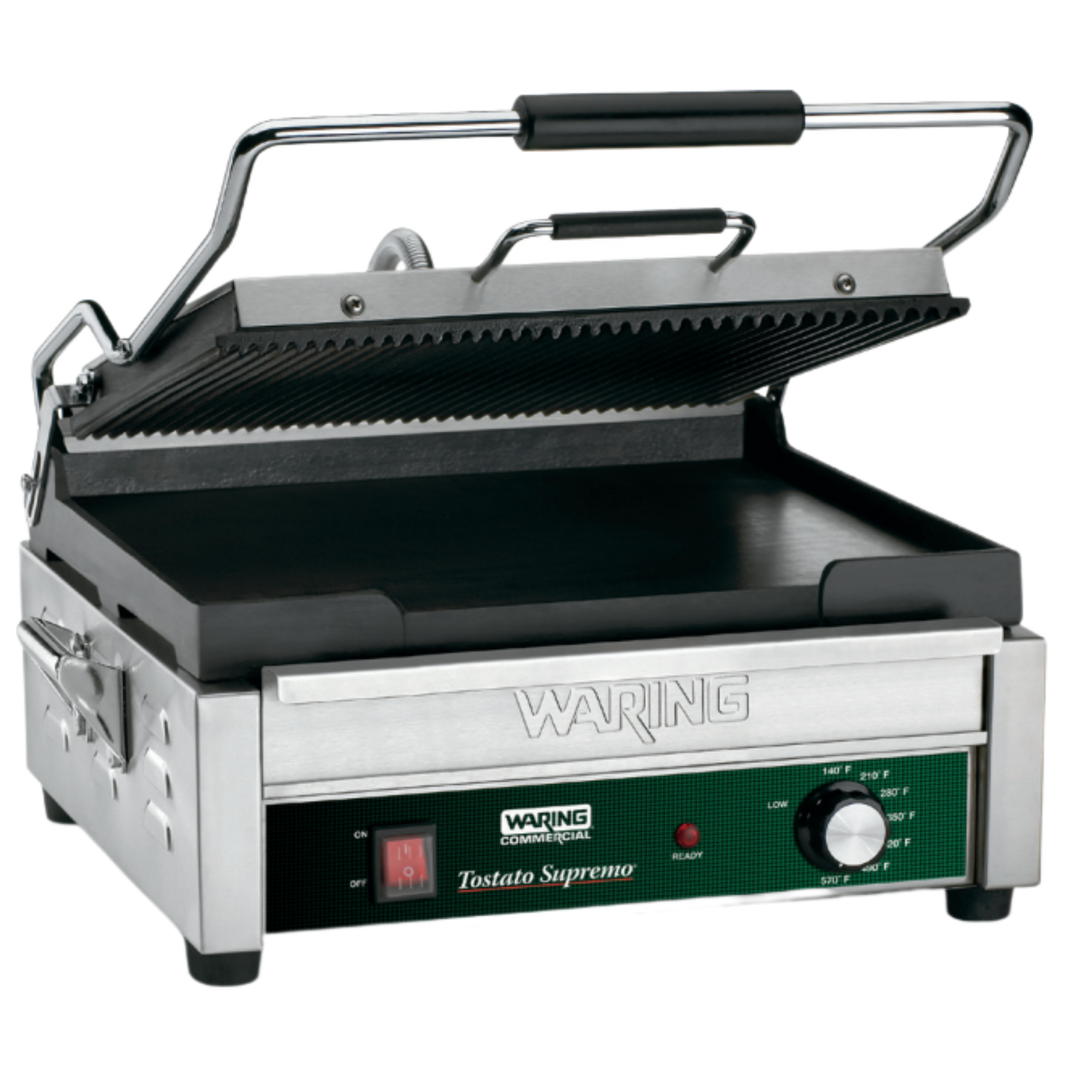 Waring Commercial WDG250 Double grille combinée – Plaque supérieure nervurée, plaque inférieure plate – Grand grill Panini