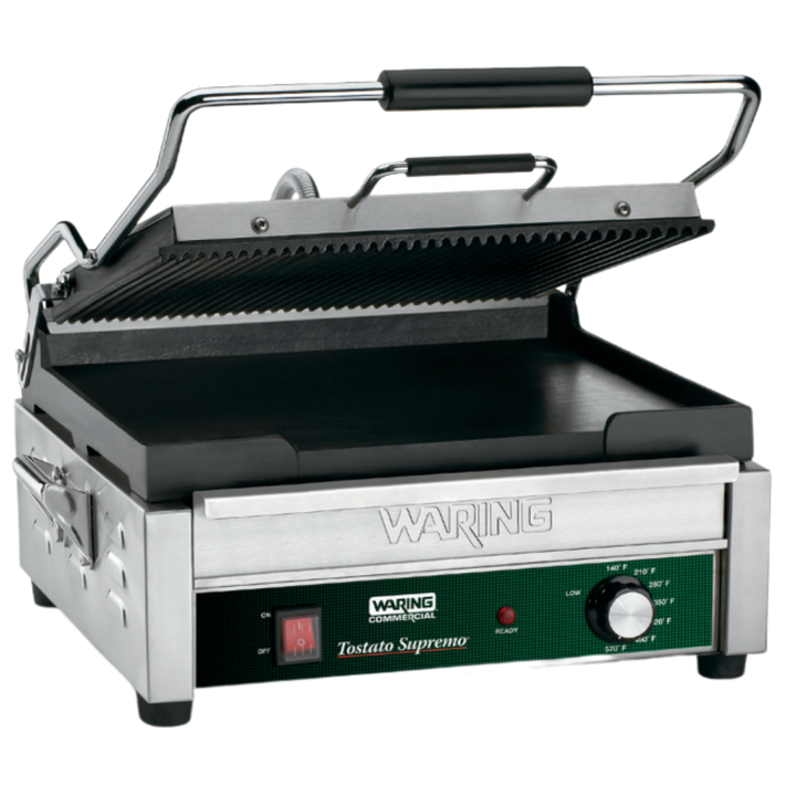 Waring Commercial WDG250 Double grille combinée – Plaque supérieure nervurée, plaque inférieure plate – Grand grill Panini