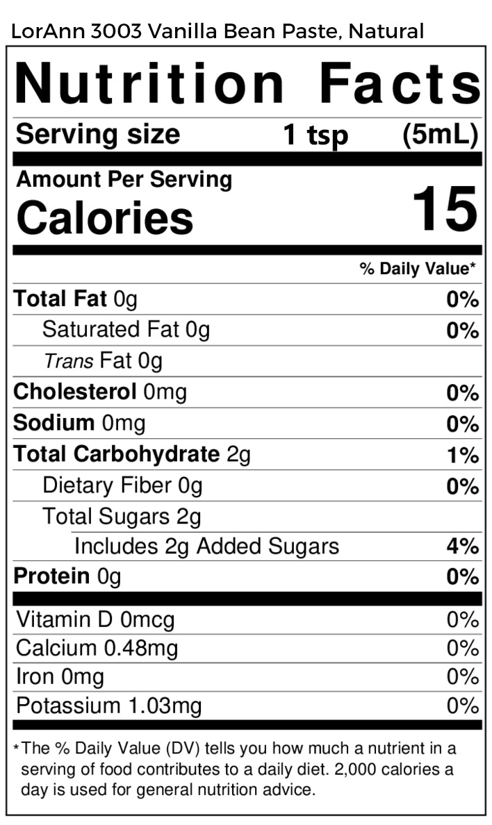 Natural Vanilla Bean Paste Nutritional Information Canada