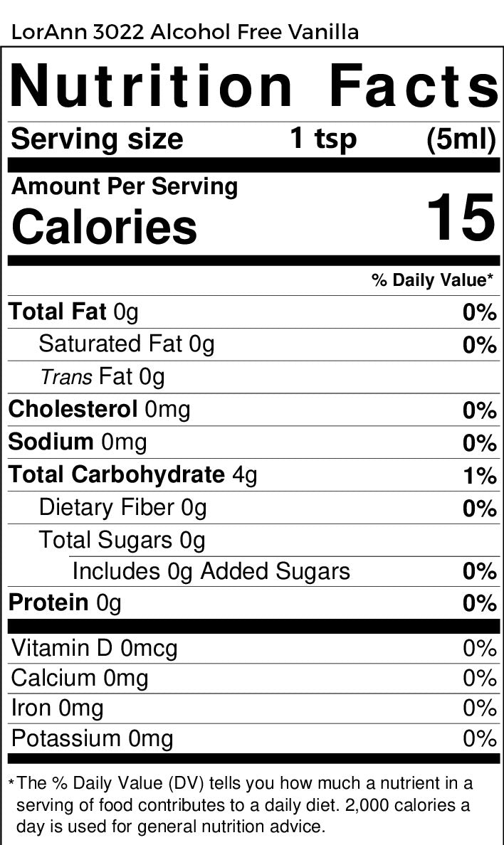 Alcohol-Free Vanilla, Nutritional Information Canada