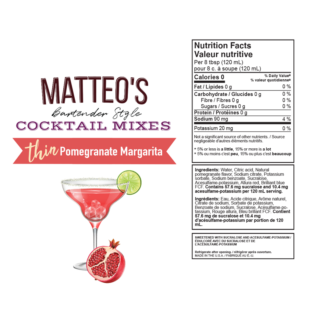 Nutrition facts of Sugar Free Cocktail Mixes - Pomegranate Margarita