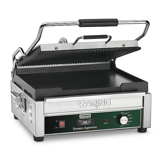 Waring Commercial WDG250 Double grille combinée – Plaque supérieure nervurée, plaque inférieure plate – Grand grill Panini