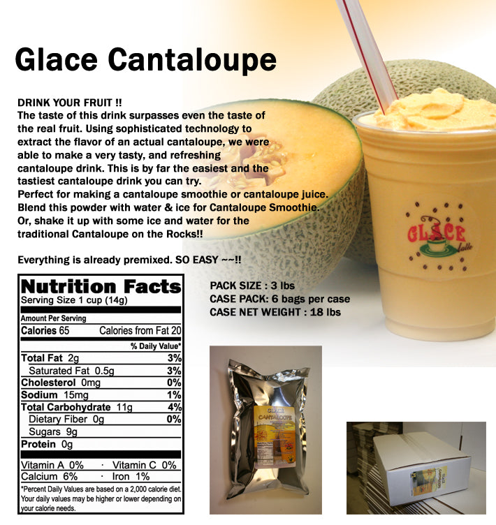 Cantaloup 4 en 1 Mélange pour Bubble Tea, Smoothies, Lattes et Frappes, 3 lbs. Sac (caisse 6 x 3 livres. Sacs) - Fabriqué aux États-Unis