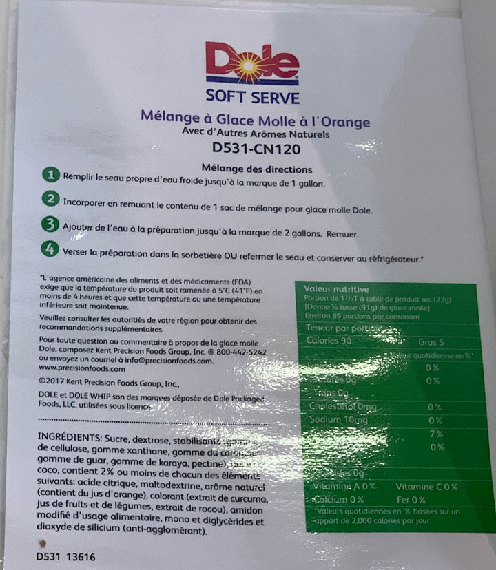 Dole Soft Serve Whip Mixing Instructions