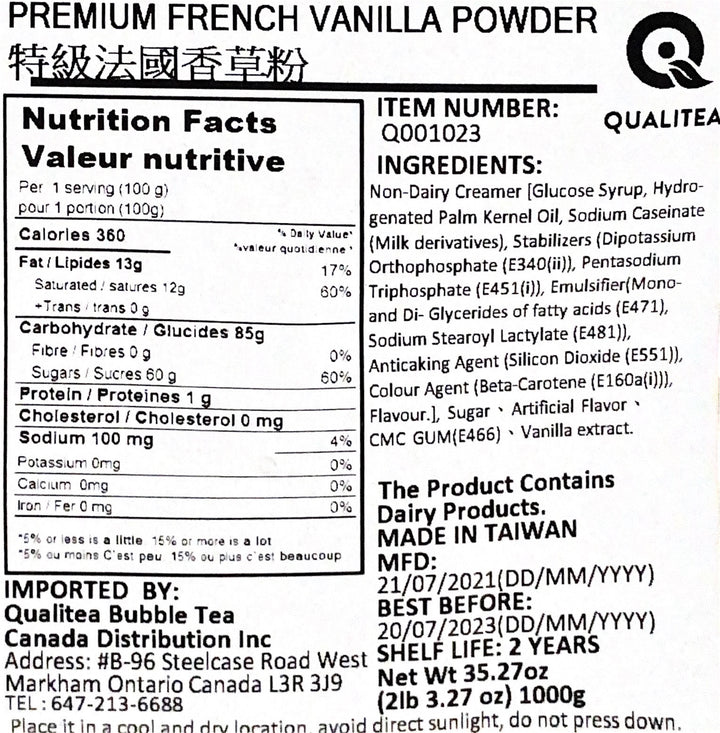 Thé à bulles à la vanille française, smoothie, mélange de frappe (sac de 1 kg)