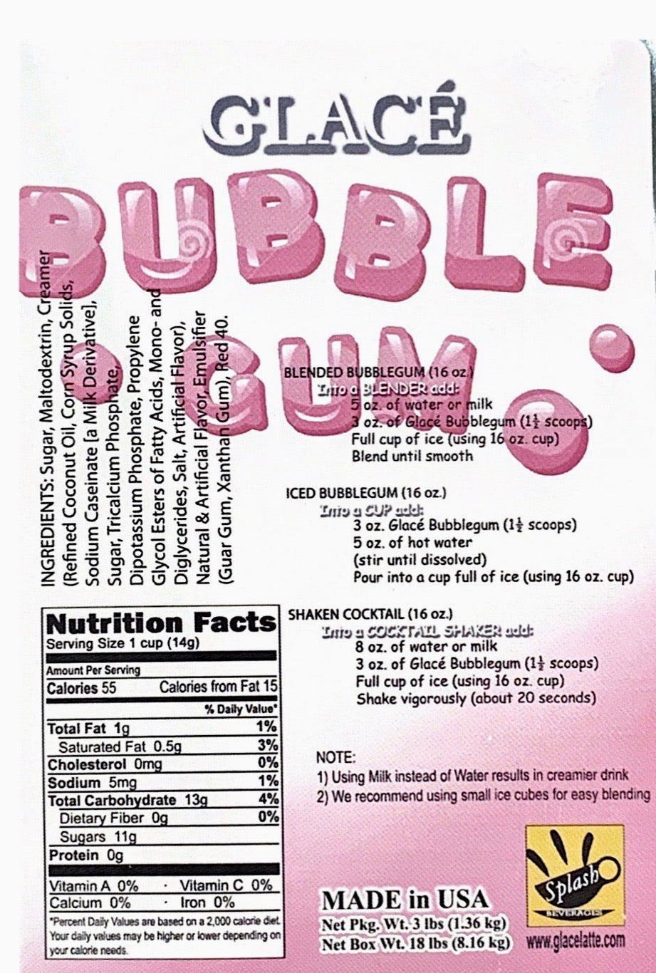 Bubblegum 4 en 1 Bubble Tea / Mélange Latte et Frappe