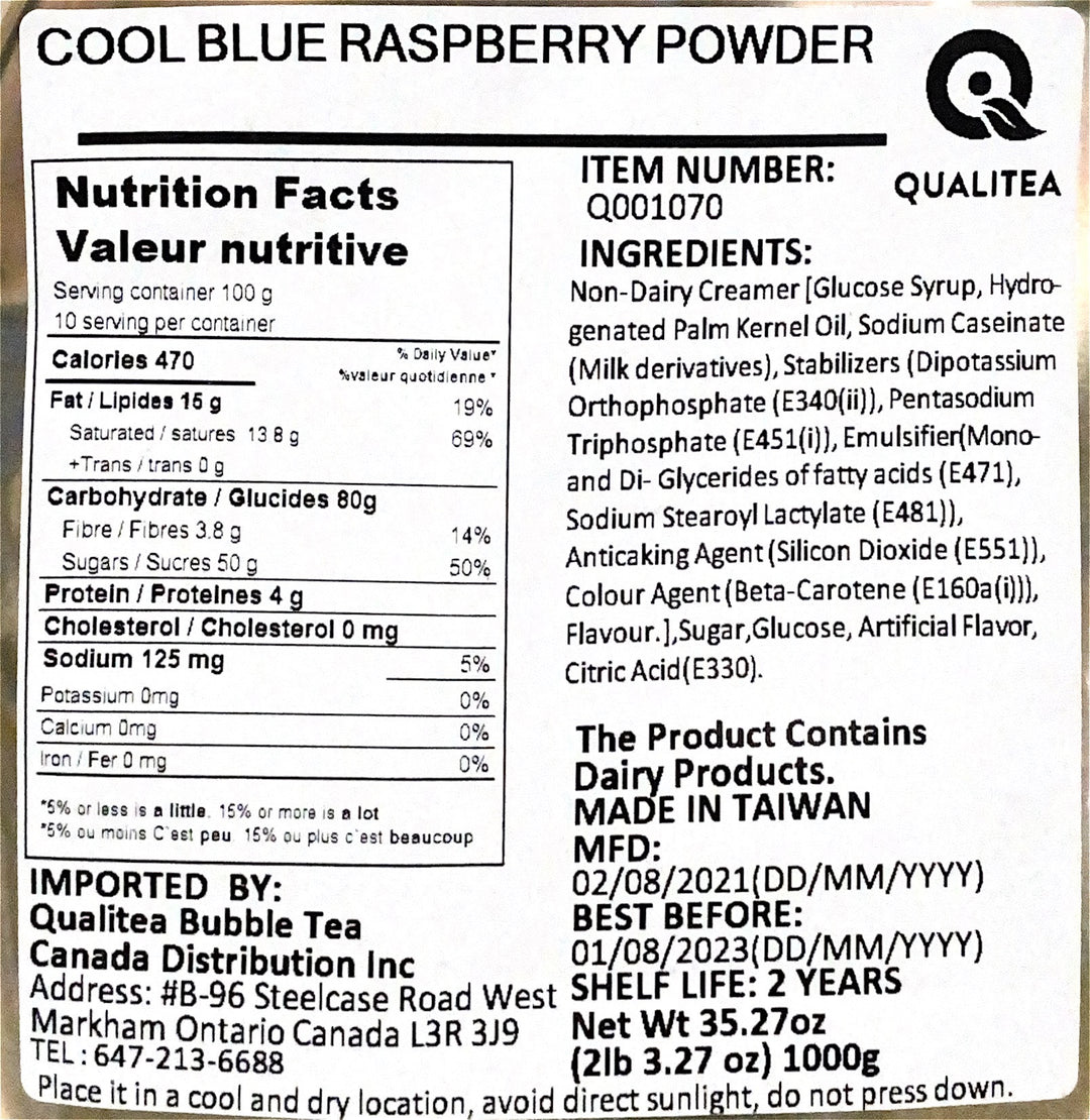 Cool Blue Raspberry Bubble Tea, Smoothie, Frappe Mix (sac de 1 kg)