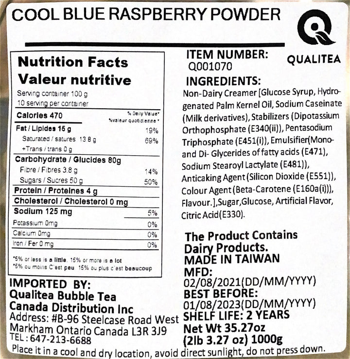 Cool Blue Raspberry Bubble Tea, Smoothie, Frappe Mix (sac de 1 kg)