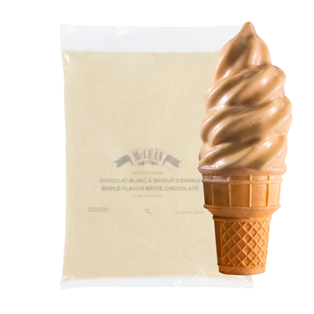 Enrobage pour cône de chocolat blanc à saveur d'érable (caisse = 5 sacs de 1 L) par McLean Canada