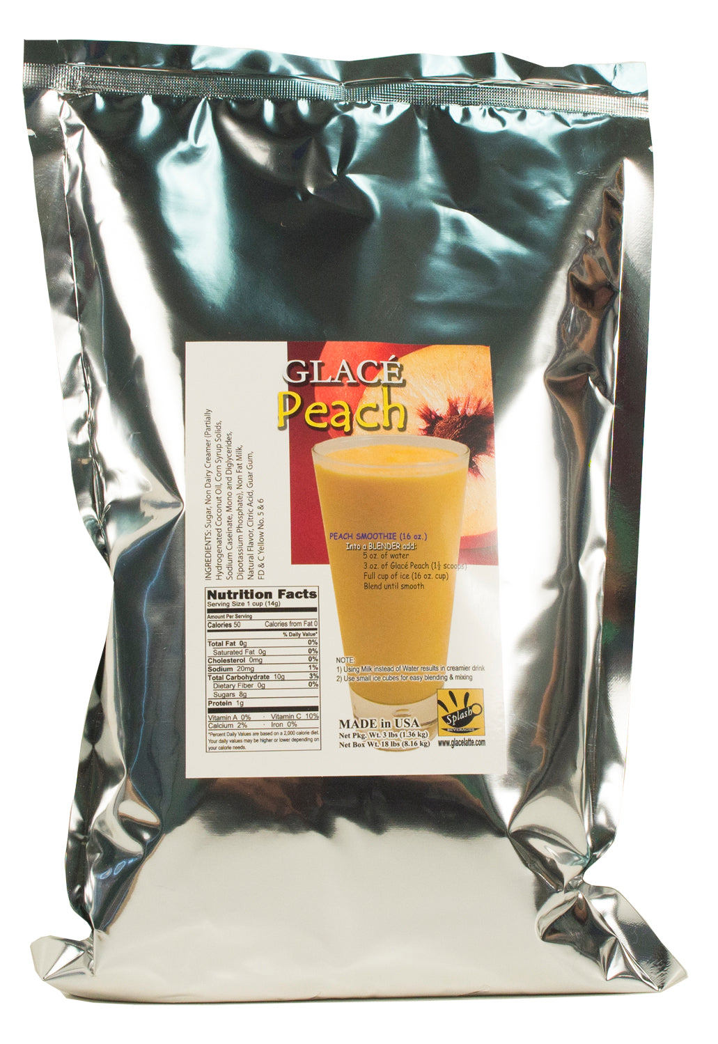 Mélange de pêche 4 en 1 pour Bubble Tea, Smoothies, Lattes et Frappes, 3 lbs. Sac (caisse 6 x 3 livres. Sacs) - Fabriqué aux États-Unis