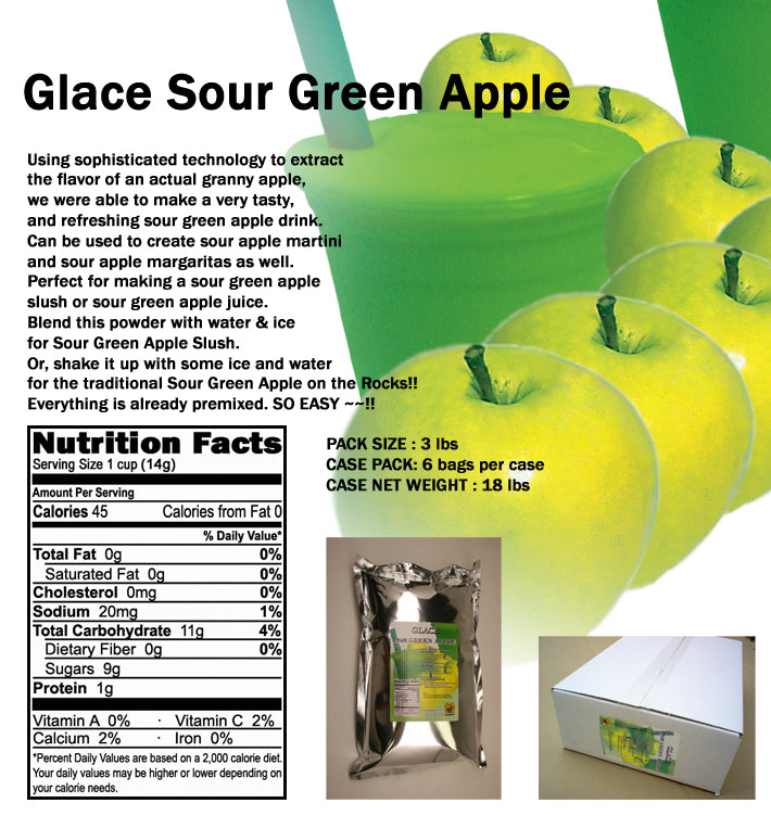 Sour Green Apple 4 in 1 Mix for Bubble Tea, Smoothies, Lattes and Frappes, 3 lbs. Bag (Case 6 x 3 lbs. Bags) - Made in the USA