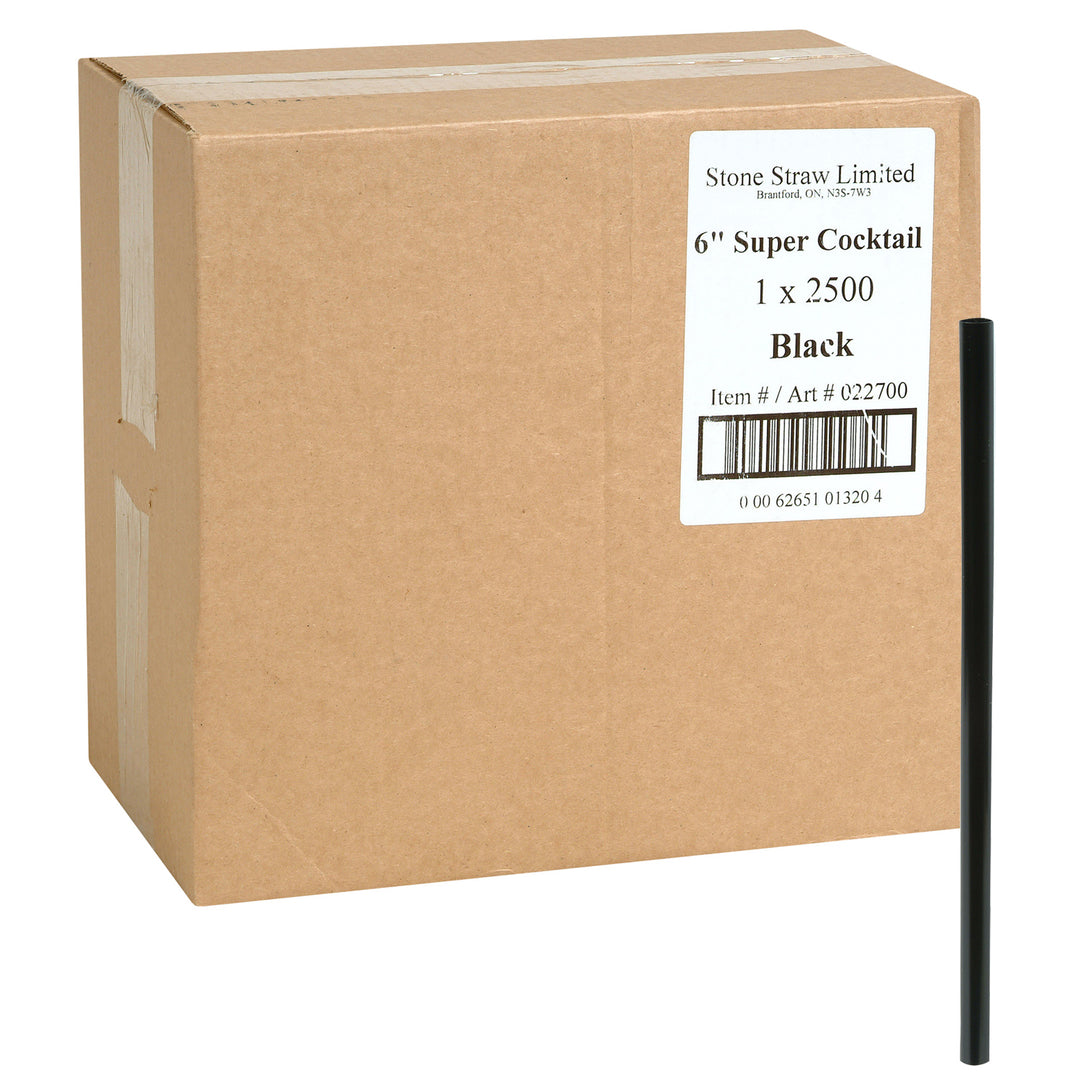 Straw Cocktail 6 in. Super Black - 1 x 2500 count - Stone Plastics - Packaging and Accessories - Restaurant Supplies and Equipment - Canadian Distribution