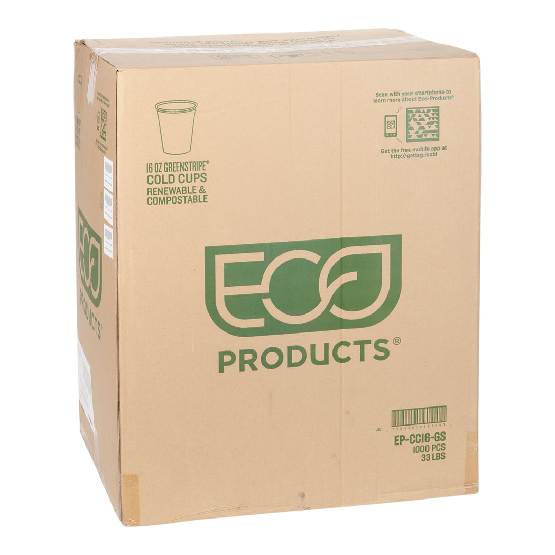 Cup Cold 16 oz. PLA GreenStripe - 1000 x 16 oz - Eco Products - Packaging and Accessories - Restaurant Supplies and Equipment - Canadian Distribution