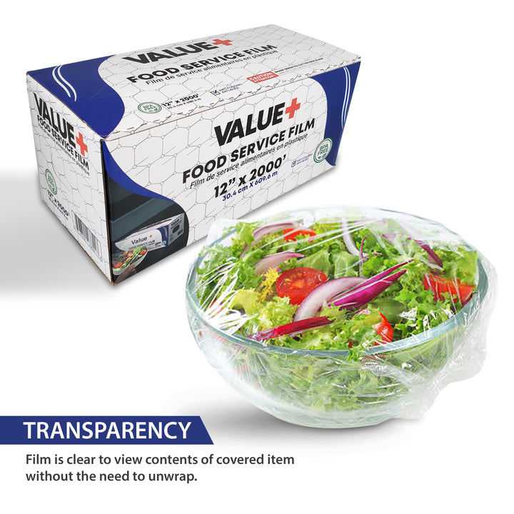 Value+ - 12" x 2000' Food Service Film Wrap in Cutter Box