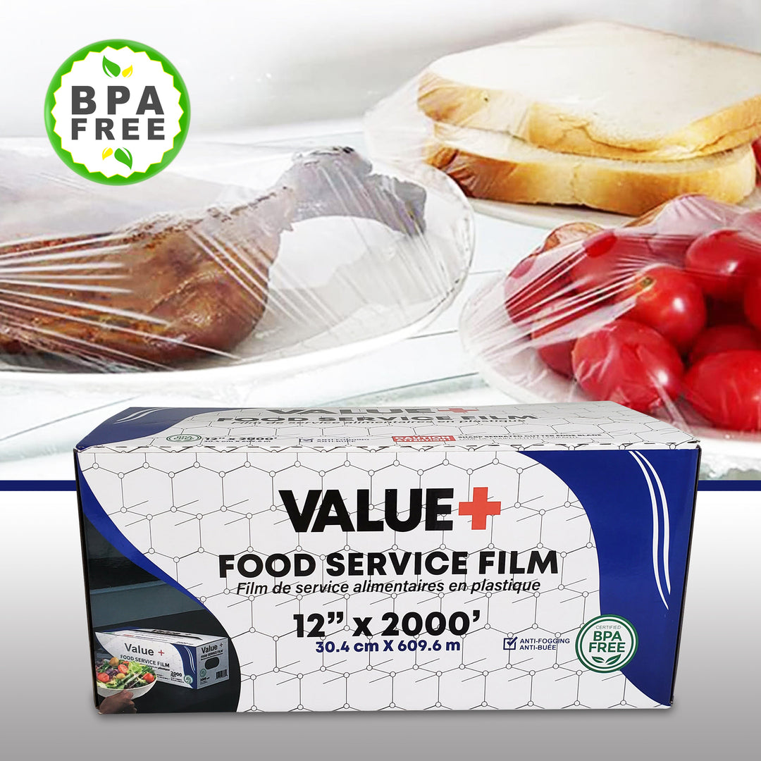 Value+ - 12" x 2000' Food Service Film Wrap in Cutter Box