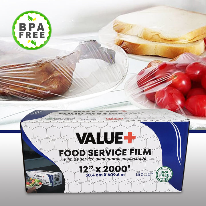 Value+ - 12" x 2000' Food Service Film Wrap in Cutter Box