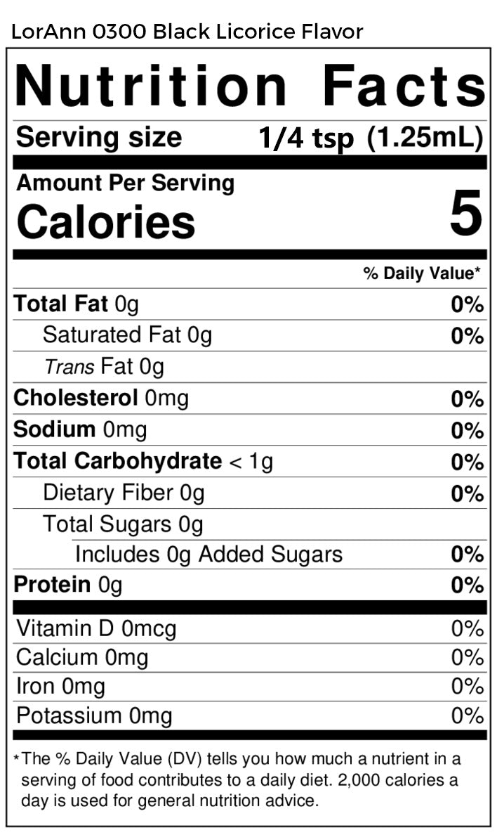 Black Licorice Flavoring - Super Strength Flavor 16 oz., 1 Gallon, 5 Gallons Nutritional Info