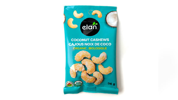 Elan Organic Coconut Cashews 20 X 36G - 20 X 36G Unit - Canadian Distribution - Ships Free Within Canada on Orders Above CAD $199