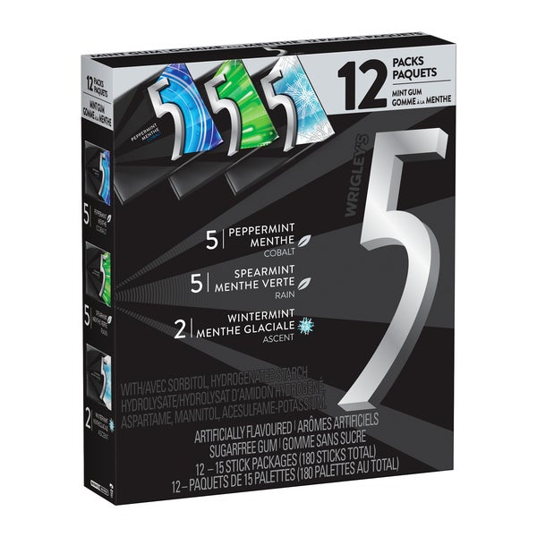 5 Sugar-free Gum Variety Packs - 48 x Packs of 15 - Wrigley’s - Canadian Distribution - Ships Free Within Canada on Orders Above CAD $199
