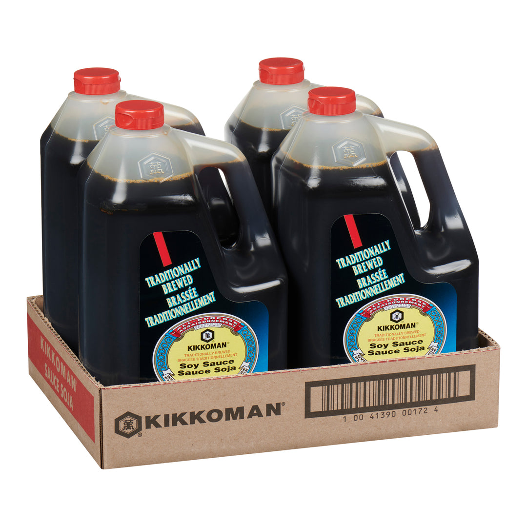 Sauce Soy Plastic Jug Bilingual - 4 x 3.79 L - Kikkoman - Restaurant and Foodservice Ingredients - Canadian Distribution