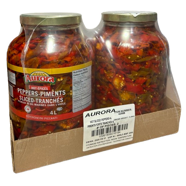 AURORA - PEPPERS HOT SLICED IN OIL 2x4 LT