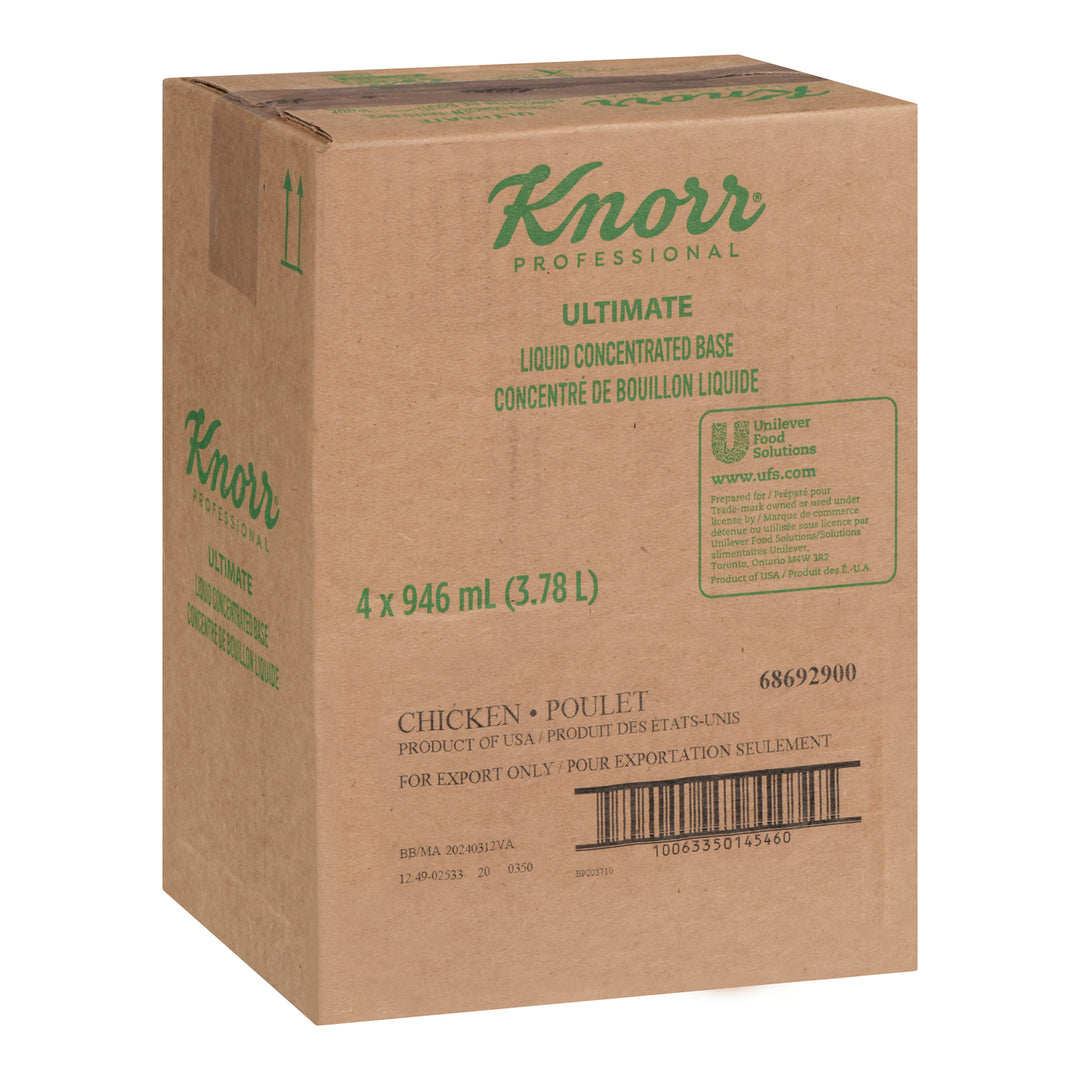 Base Chicken Liquid Concentrate Gluten-Free - 4 x 946 mL - Knorr Swiss - Restaurant and Foodservice Ingredients - Canadian Distribution