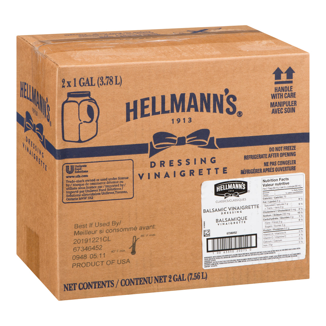 Dressing Balsamic Vinaigrette Gluten-Free - 2 x 3.78 L - Hellmans - Restaurant and Foodservice Ingredients - Canadian Distribution