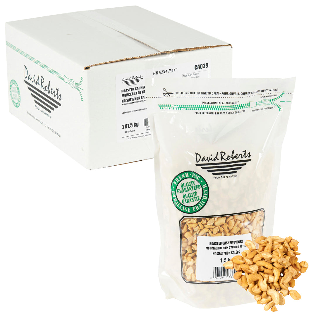 Nut Cashew Pieces Roasted No Salt - 2 x 1.5 kg - David Roberts - Restaurant and Foodservice Ingredients - Canadian Distribution