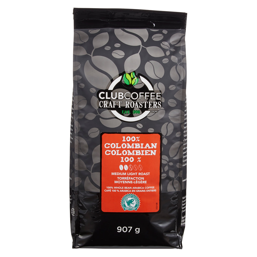 Club Coffee Craft Roasters | 100% Colombian - Whole Bean Bag - Case of 8 x 2 LB Bags