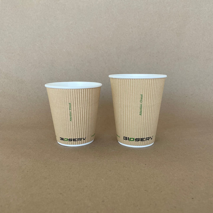 Kraft Bioserv Double Wall Comfort Grip Hot Cup - 8/10/12/16 oz - 500cs BPI - Disposable Take Away Food Packaging - Canadian Distribution
