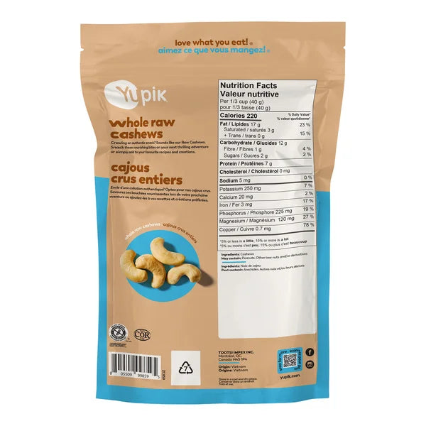 Noix de cajou crues - 4 x 1 kg - Yupik - Distribution canadienne - Livraison gratuite au Canada pour les commandes de plus de 199 $ CA