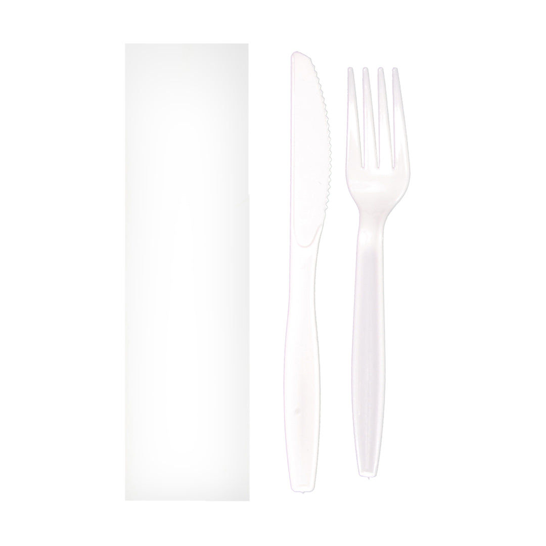 Cutlery Kit 3 pc. Fork/Knife/Napkin Medium Weight White - 1 x 500 each - Hystix - Packaging and Accessories - Restaurant Supplies and Equipment - Canadian Distribution