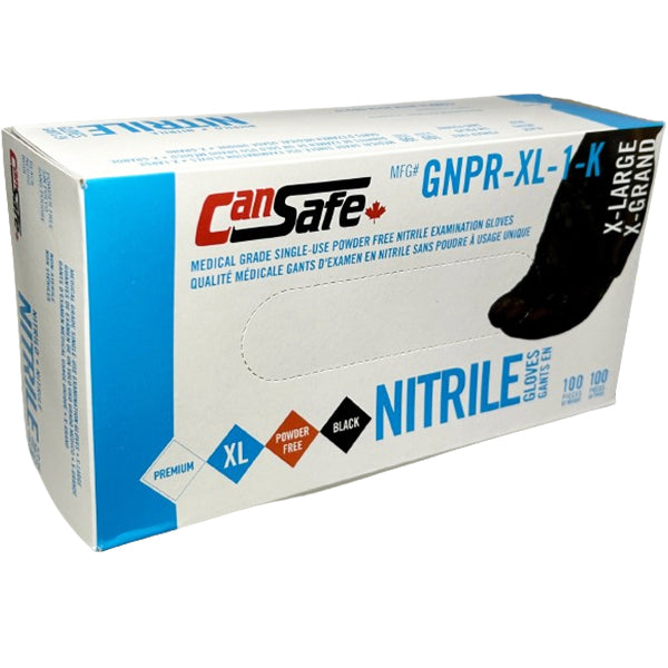 Cansafe - Nitrile Black Xlarge Gloves Powder Free 10X100 Ea - Canadian Distribution