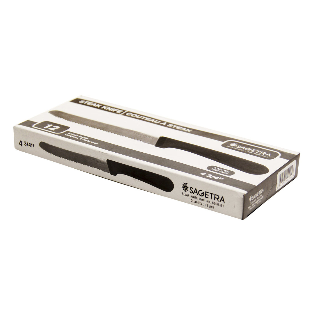 Sagetra 12 cm (4¾ in) Stanless-steel Steak Knives with Plastic Handles, Pack of 12 - Restaurant Equipment and Smallwares - Canadian Distribution