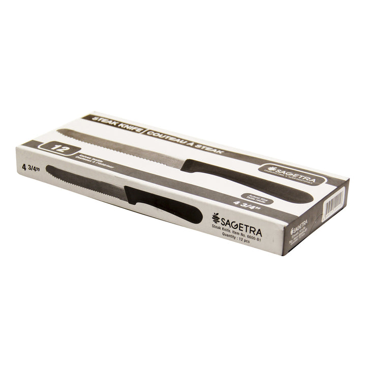 Sagetra 12 cm (4¾ in) Stanless-steel Steak Knives with Plastic Handles, Pack of 12 - Restaurant Equipment and Smallwares - Canadian Distribution