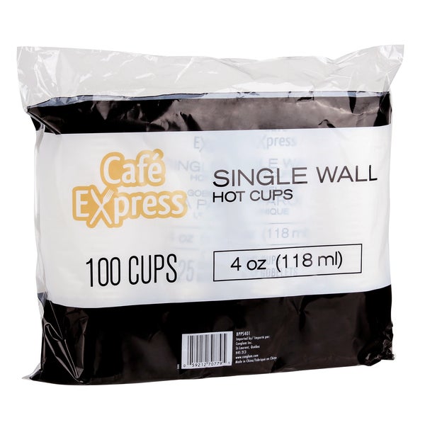 Café Express 4-oz Single Wall White Hot Cups - 5 packs of 100  - Disposables, Restaurant Packaging and Take-Out Supplies - Canadian Distribution - Ships Free Within Canada on Orders Above CAD $199