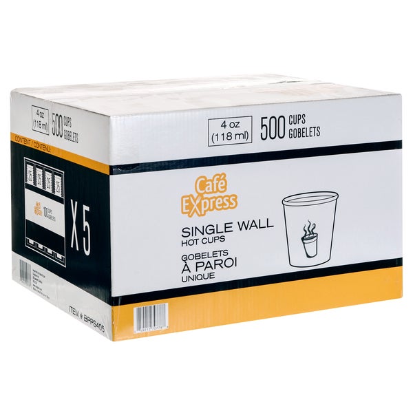 Café Express 4-oz Single Wall White Hot Cups - 5 packs of 100  - Disposables, Restaurant Packaging and Take-Out Supplies - Canadian Distribution - Ships Free Within Canada on Orders Above CAD $199