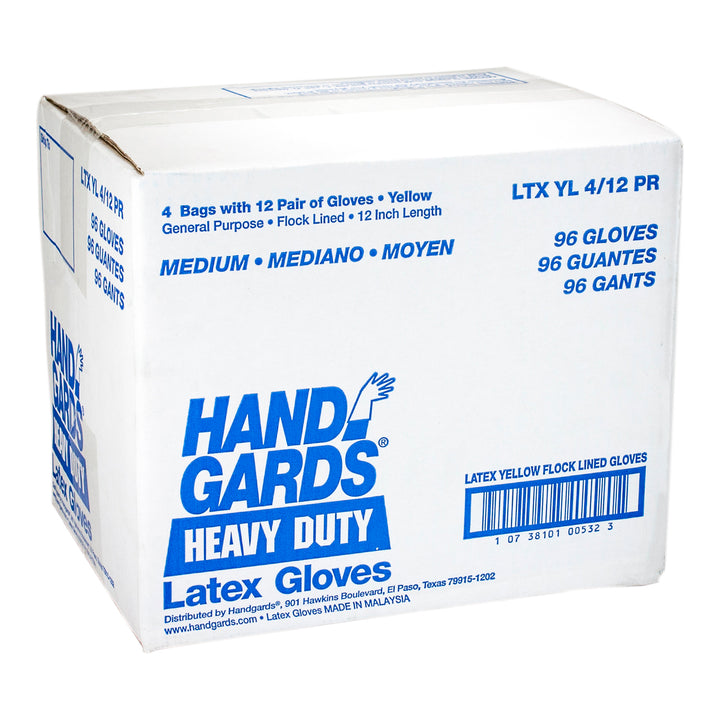 Case of Glove Latex Medium Flock Lined Yellow -  (Case = 4 x 12 Pairs) - Handgard - Packaging and Accessories - Restaurant Supplies and Equipment - Canadian Distribution