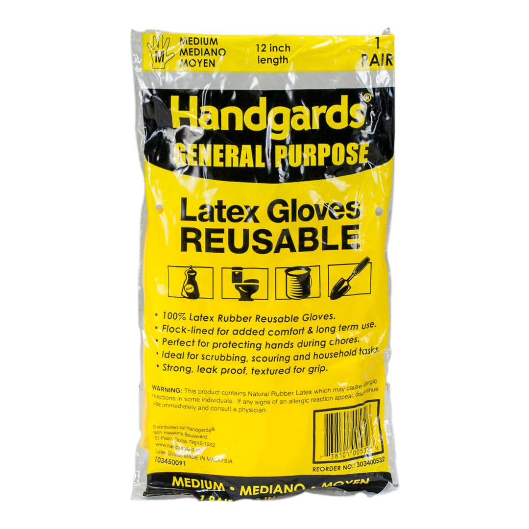 Glove Latex Medium Flock Lined Yellow -  (Case = 4 x 12 Pairs) - Handgard - Packaging and Accessories - Restaurant Supplies and Equipment - Canadian Distribution