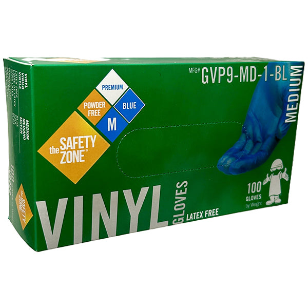 Safety Zone - Blue Vinyl Gloves Powder Free Medium 10X100 Ea - Canadian Distribution