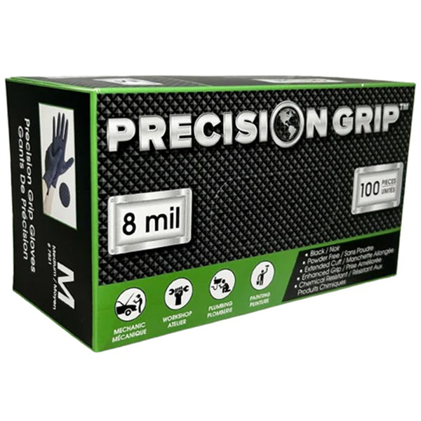 Precision Grip - Nitrile Medium  Gloves Powder Free 8Mil Black 10X100 Ct - Canadian Distribution