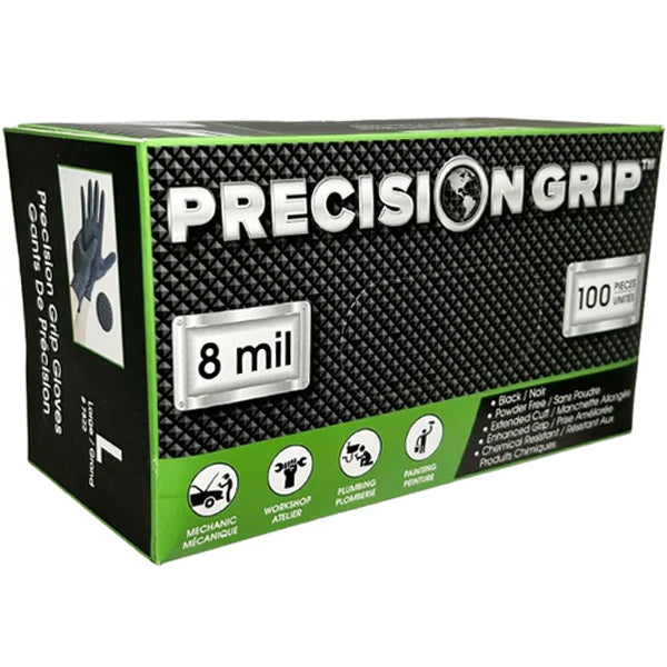 Precision Grip - Nitrile Large Gloves Powder Free 8Mil Black 10X100 Ct - Canadian Distribution