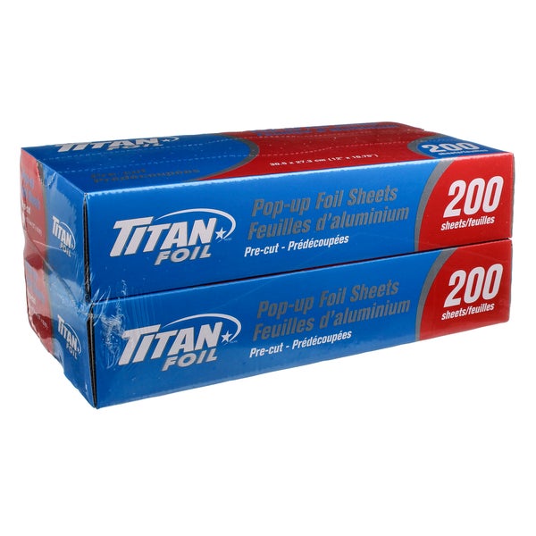 Feuilles d'aluminium Titan à ouverture facile - 2 paquets de 200 - Articles jetables, emballages pour restaurants et plats à emporter - Distribution canadienne - Livraison gratuite au Canada pour les commandes de plus de 199 $ CA