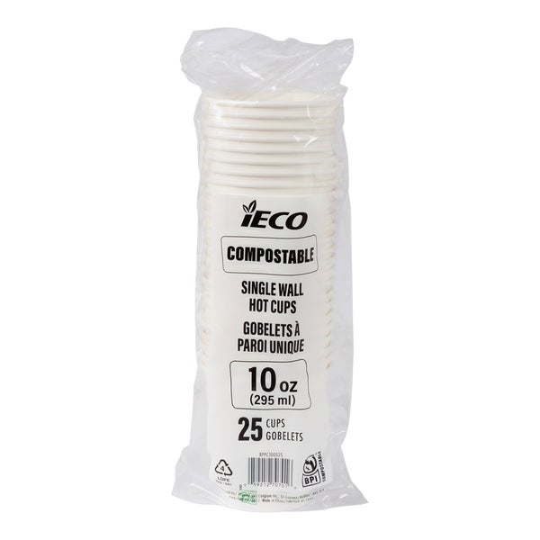Gobelets iECO Compost à paroi simple 283 ml (10 oz) - 5 paquets de 100 - Articles jetables, emballages pour restaurants et fournitures pour plats à emporter - Distribution canadienne - Livraison gratuite au Canada pour les commandes de plus de 199 $ CA