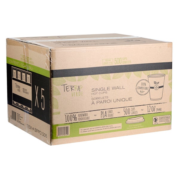 iECO Compost Single Wall Cup 12oz - 5 Packs of 100  - Disposables, Restaurant Packaging and Take-Out Supplies - Canadian Distribution - Ships Free Within Canada on Orders Above CAD $199