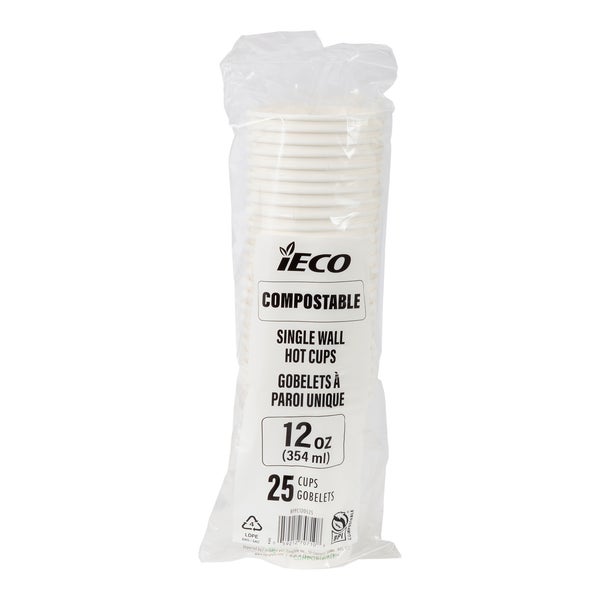 iECO Compost Single Wall Cup 12oz - 5 Packs of 100  - Disposables, Restaurant Packaging and Take-Out Supplies - Canadian Distribution - Ships Free Within Canada on Orders Above CAD $199